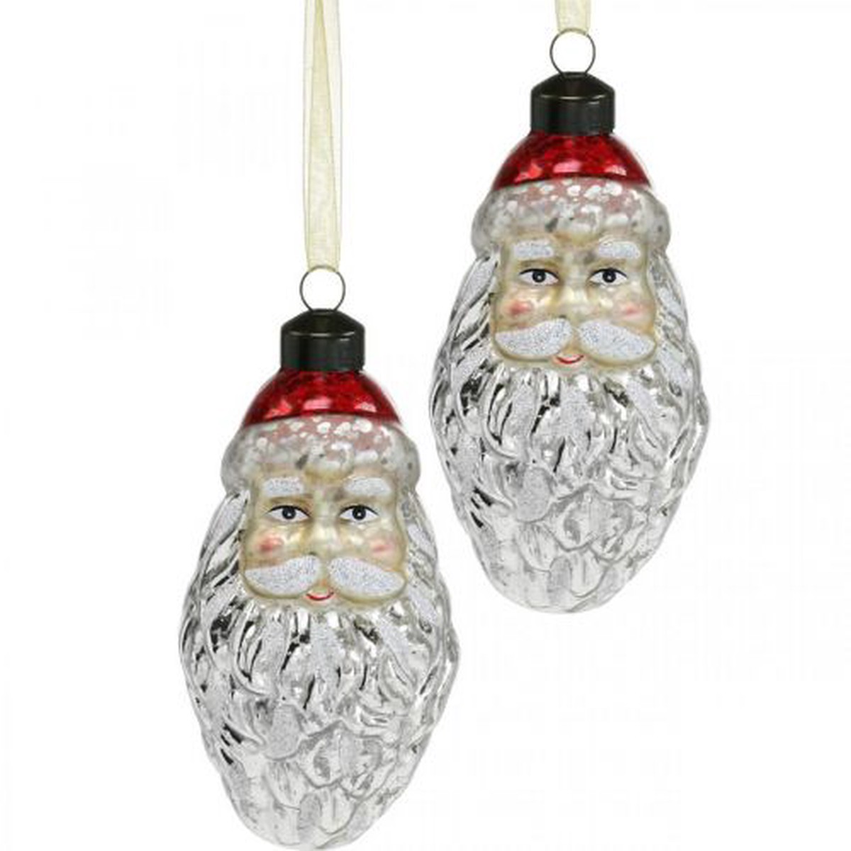 Glass Santa Ornaments, 4.5" (Set of 2)
