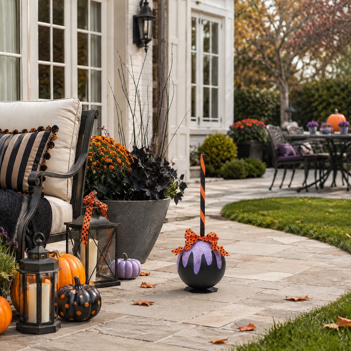 Halloween Lollipop Finial W/ Orange Bow, 32" (Black/Purple)