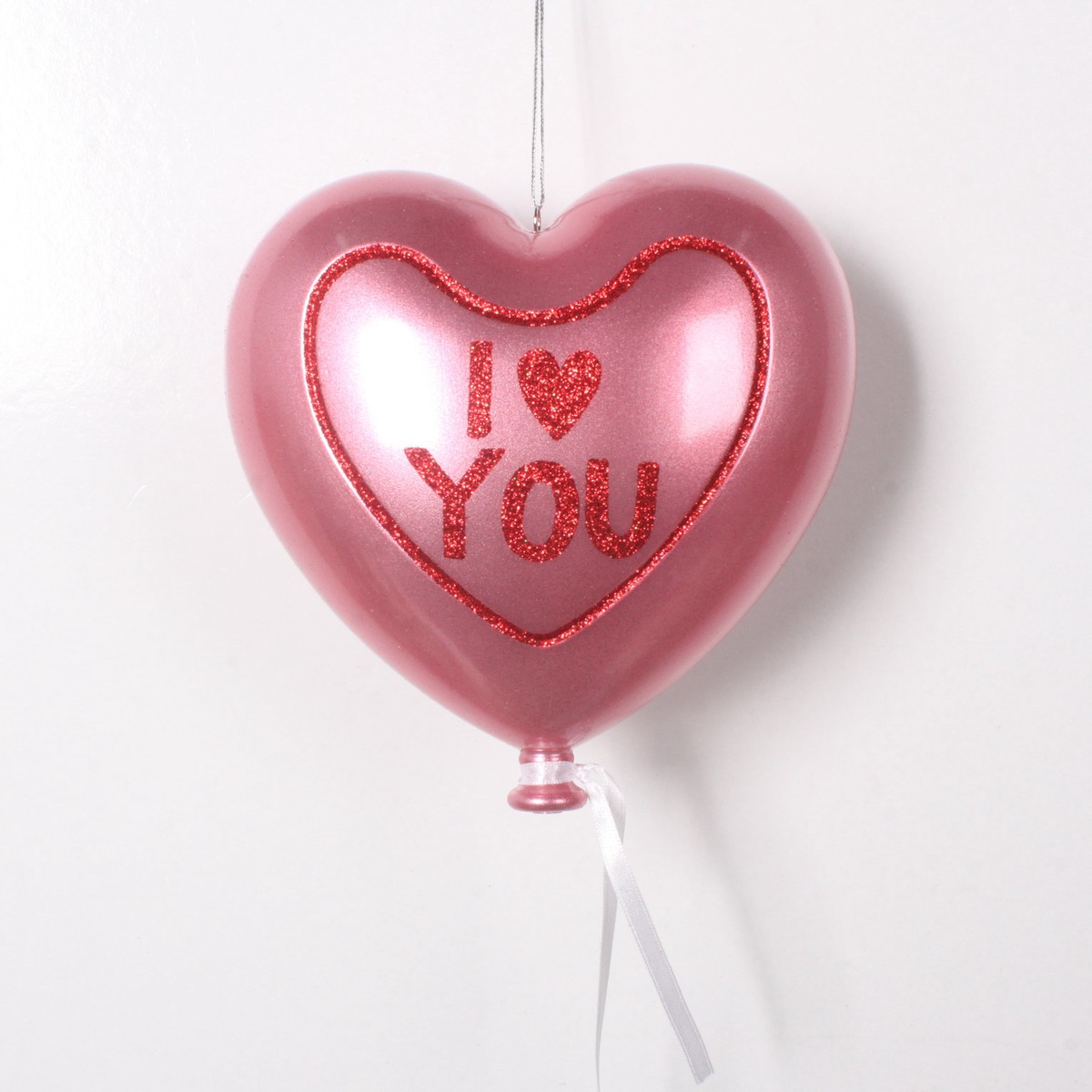 Plastic Mauve Heart Balloon W/Red Glitter Ornament, 7" (180mm)