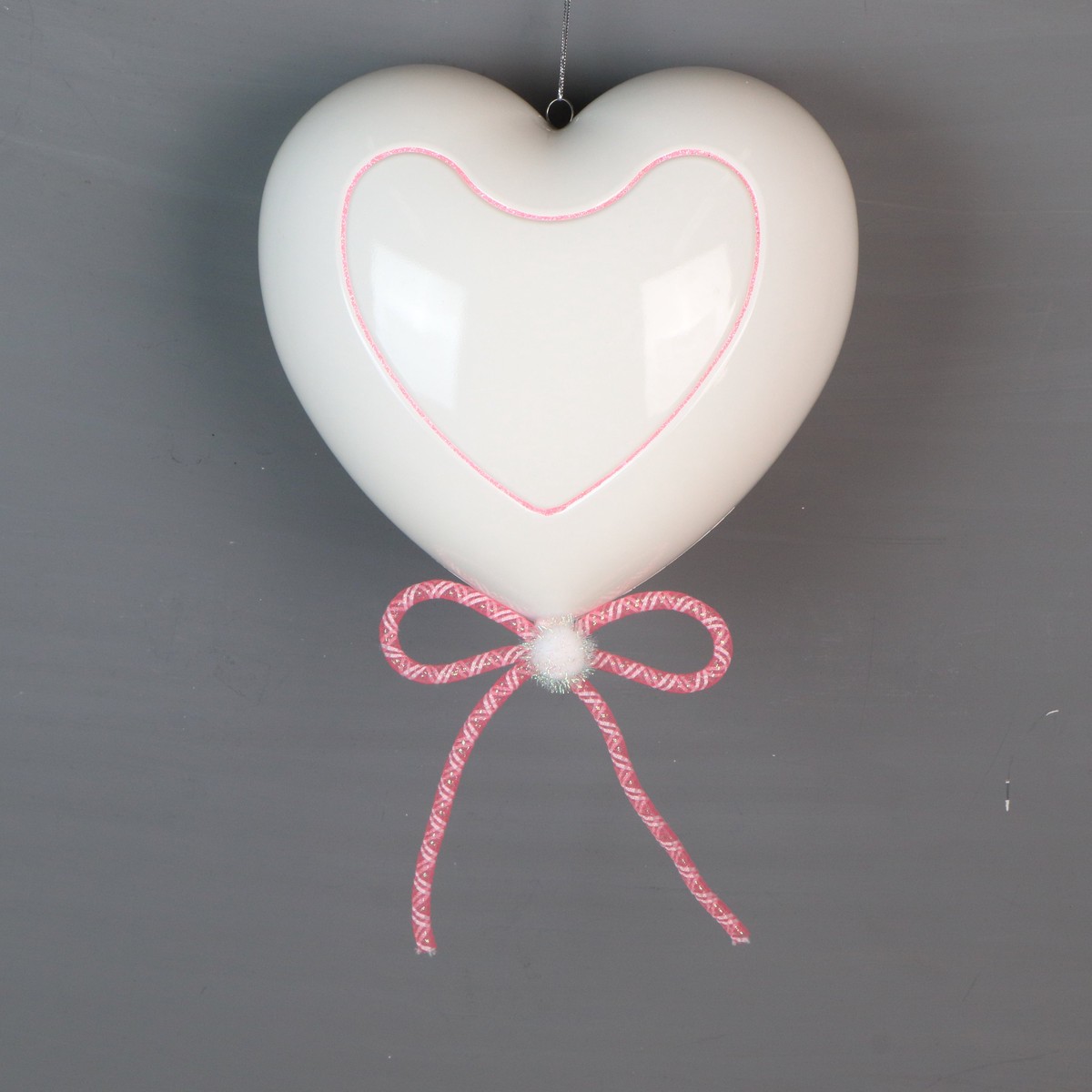 Shiny White Heart Balloon Ornament W/Pink Glitter, 12" (300mm)