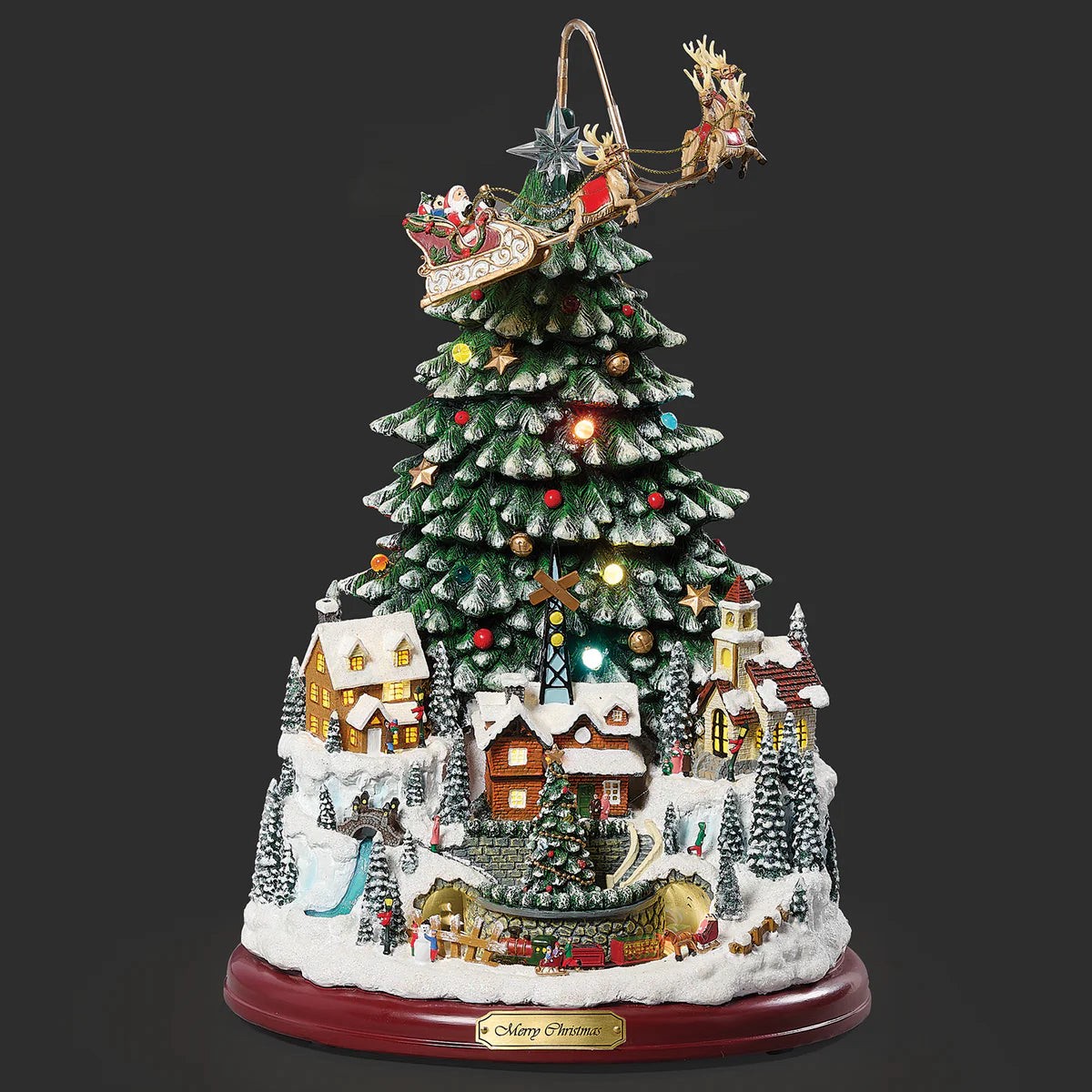 Lighted Musical Christmas Tree with Village & Rotating Train - Amusements, 13.75"