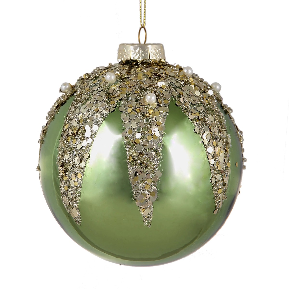 Shiny Glitter/Beads & Pearl Ball Ornament, 4.7" (120mm)