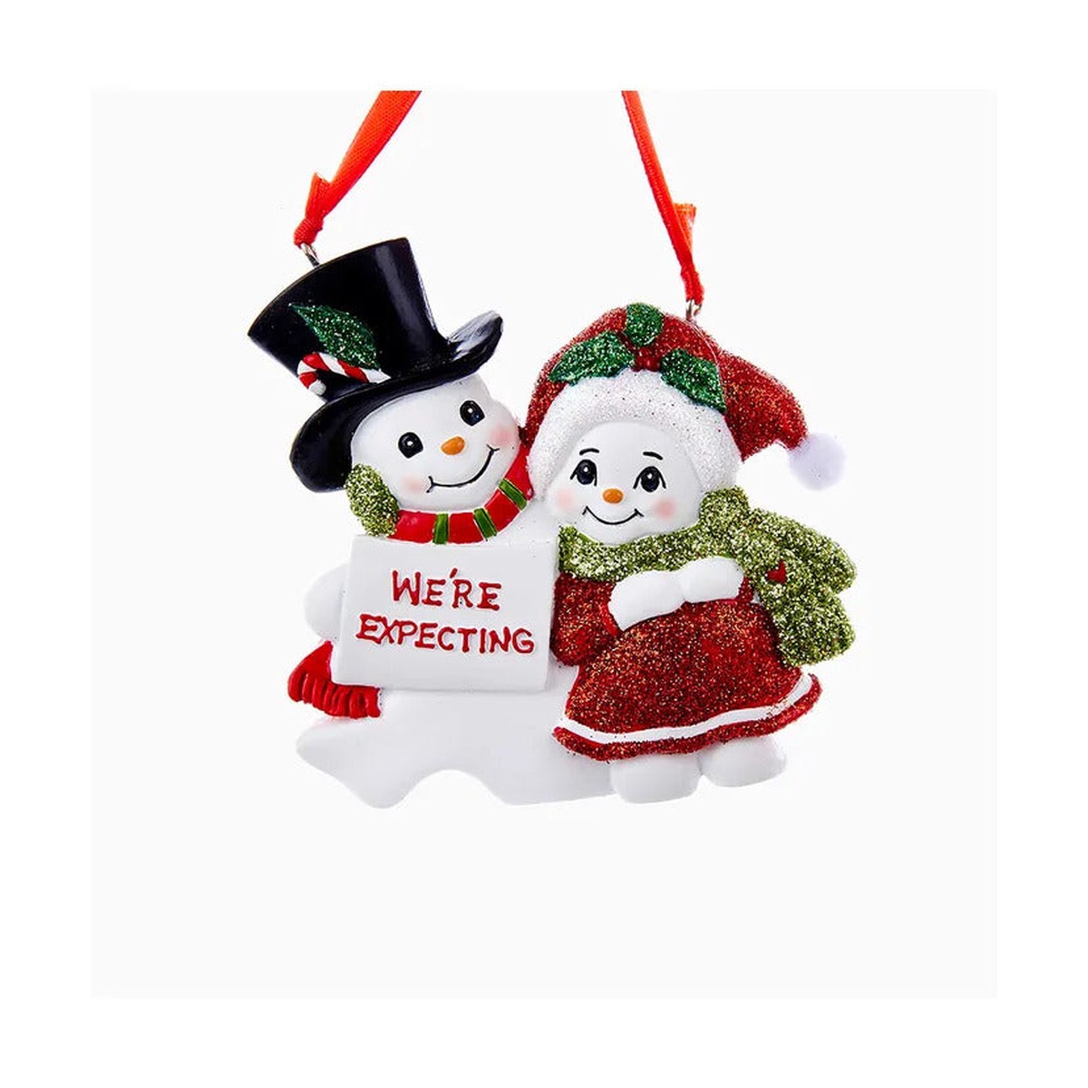Snow Couple Family Of 2 "We're Expecting" Ornament For Personalization, 3.75"