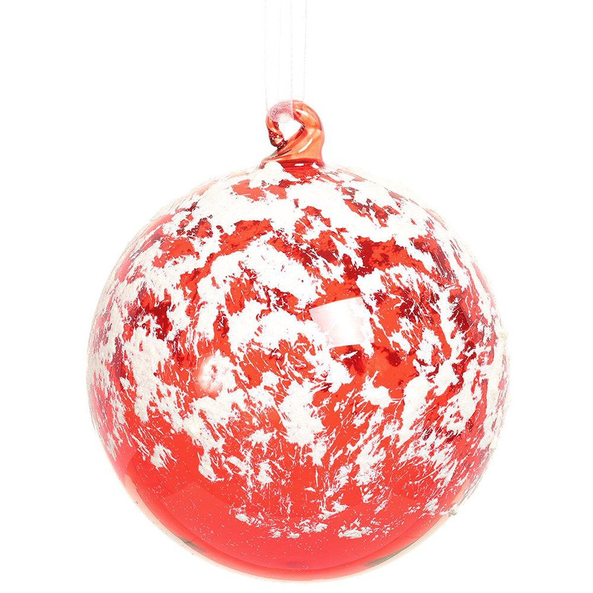 Snowed Glass Ball Ornament, 4" (Red & White)
