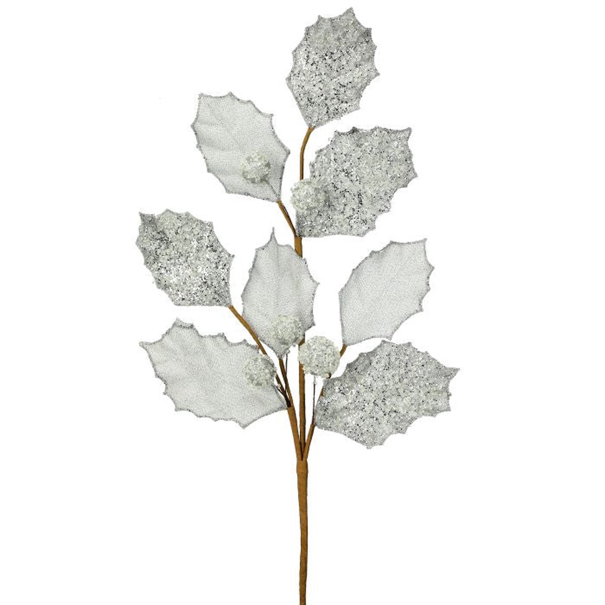 Glitter Holly Leaf Spray, 27" (White)