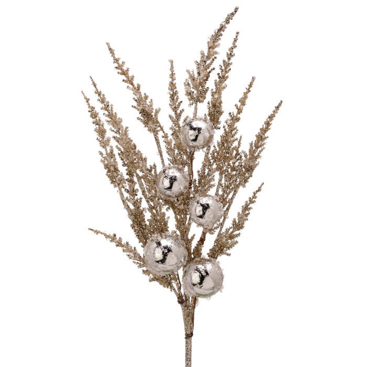 Glitter Feather Leaf Spray w/Ball, 27" (Platinum)