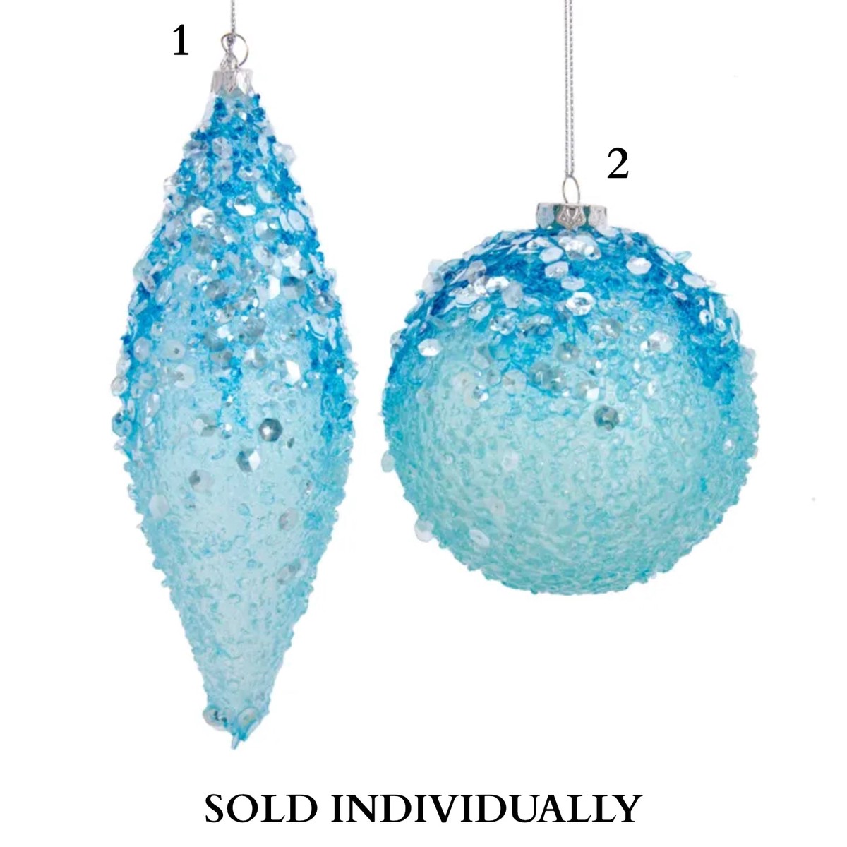 Blue Bead and Sequin Ball and Finial Ornaments (2 Styles Sold individually)