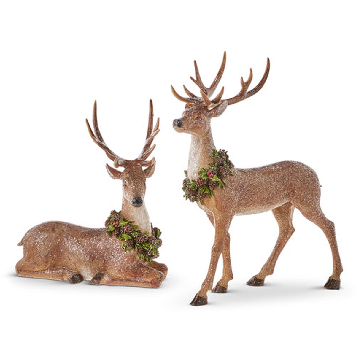 Brown Glittered Deer w/ Wreath Figurines, 16" (Set of 2)
