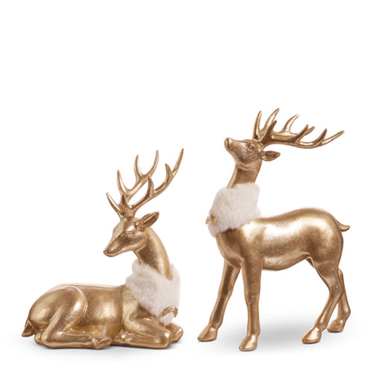 Gold Deer Figurines w/ Fur Collar, 11.5" (Set of 2)