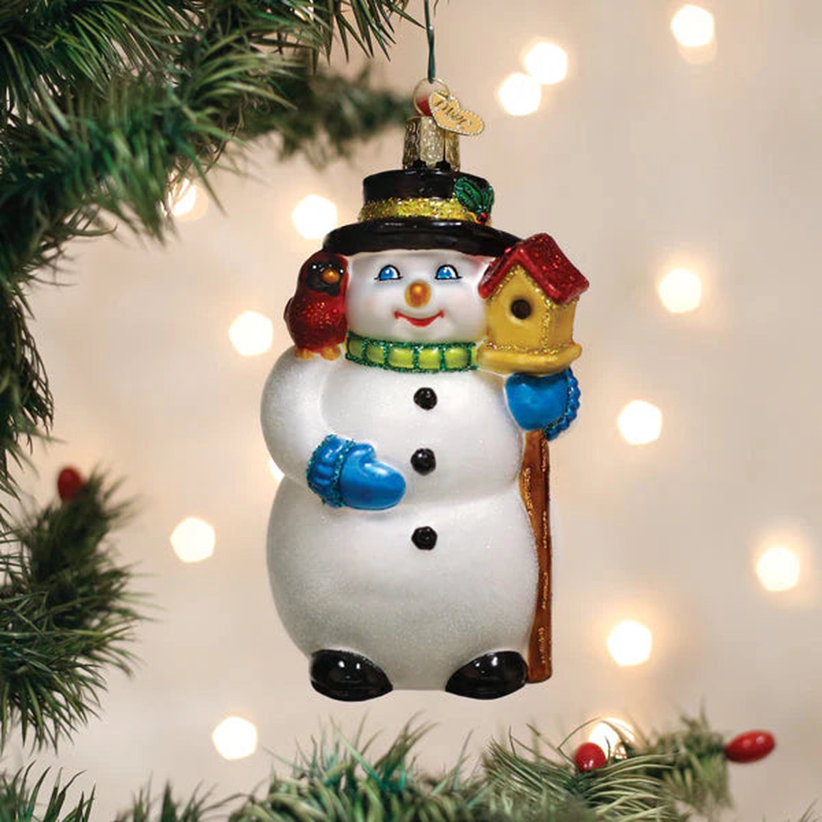 Snowman with Cardinal and red scarf