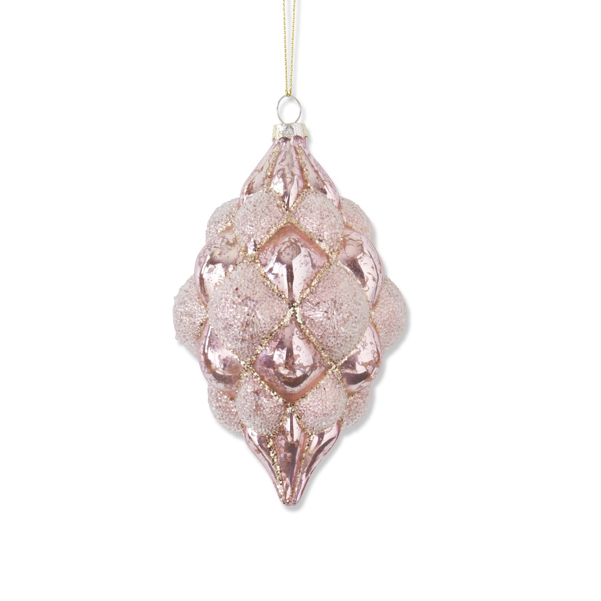 Beaded Pink Mercury Glass Teardrop Hobnail Ornament, 6"