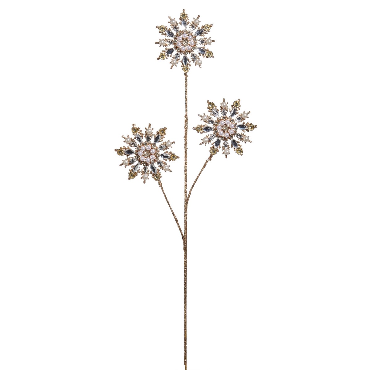 Gold Pearl Gem Snowflake Spray, 29.5"