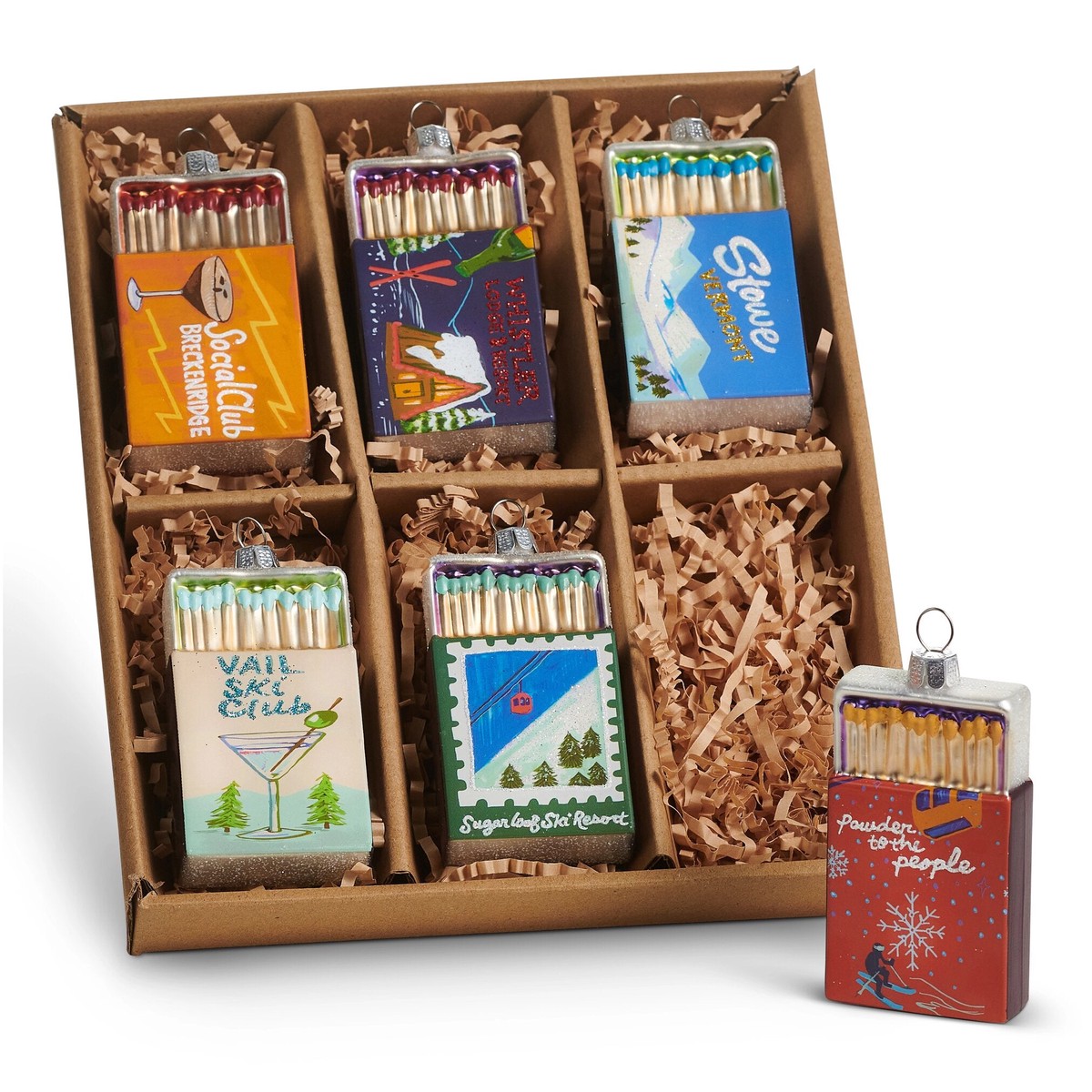 Box of Holiday Matchbooks Ornaments, 3.25" (Set of 6)