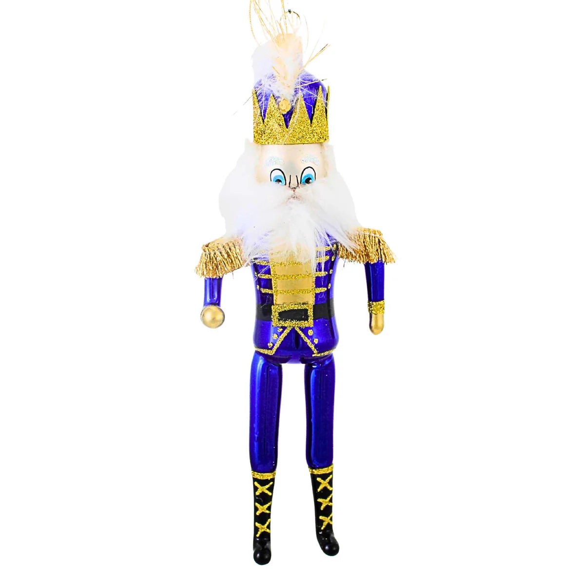 Bold Blue Nutcracker Glass Ornament, 8.5"