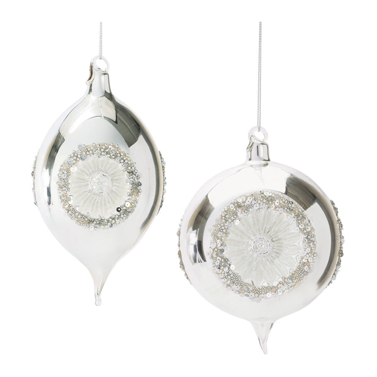 Silver Reflector Ornament, 4-5" (2 styles - sold individually)