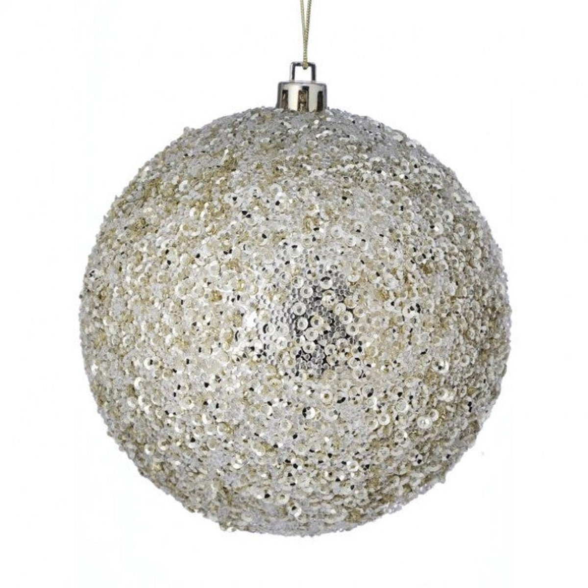 Beaded Metallic Ball Ornament, 4" (Champagne)