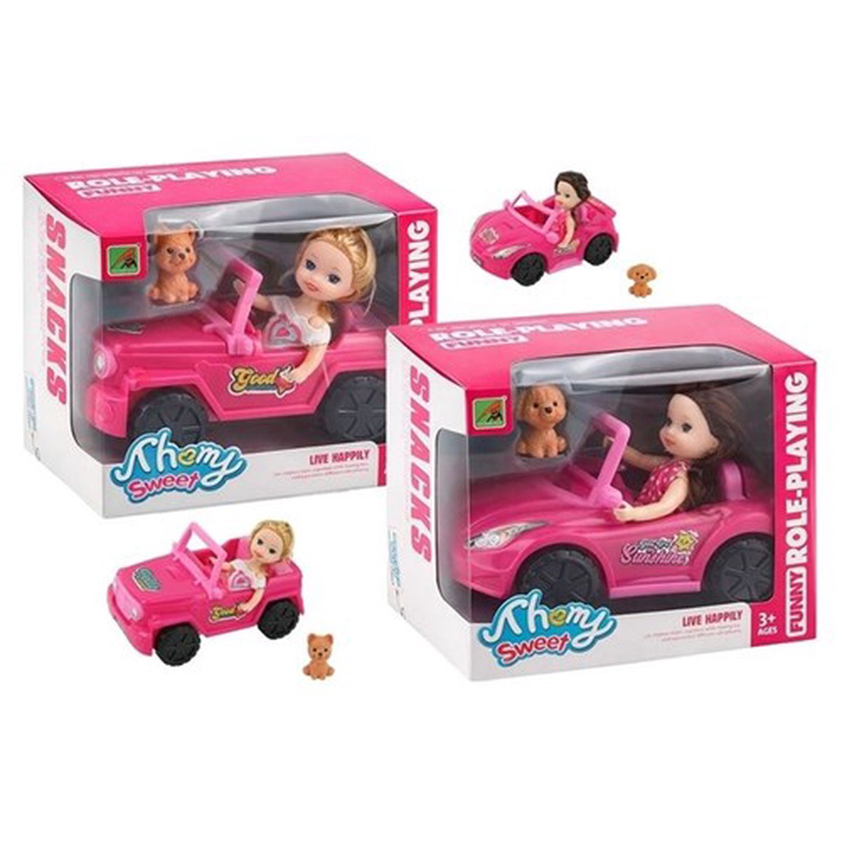 Small Doll Set with Car 2 Assorted 3pc