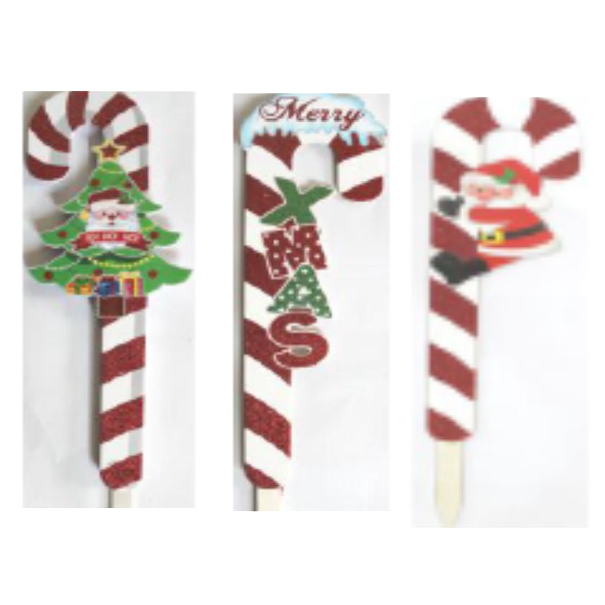 Candy Cane Yard Stake On Wood 70cm 3 Assorted