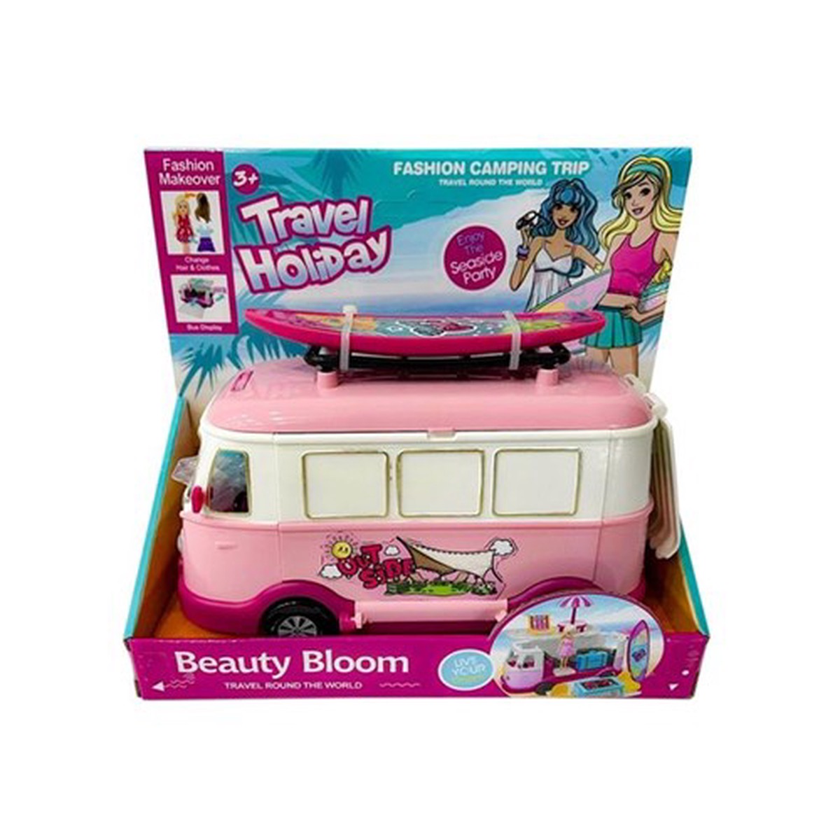 Combi Van with Surf Board Doll & Dog 9pce