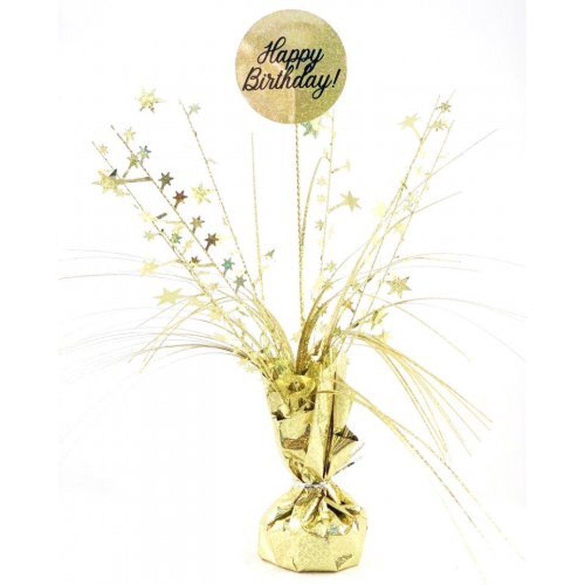 HAPPY BDAY Centrepiece Spray (Holo Gold)