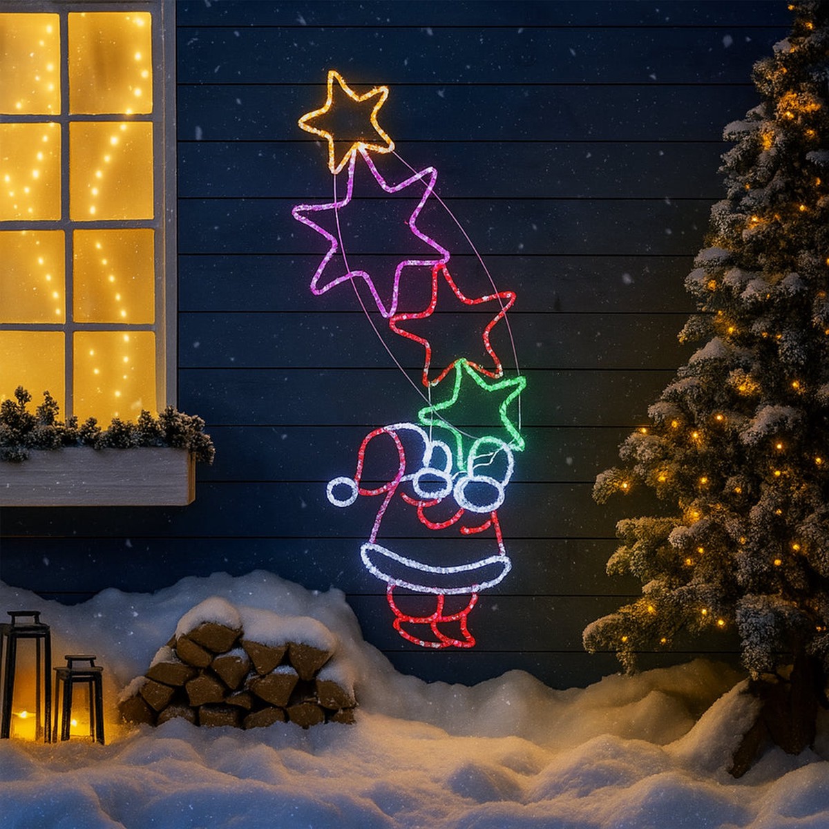 Starry Santa With Stars Rope Light Silhouette - Multicolour