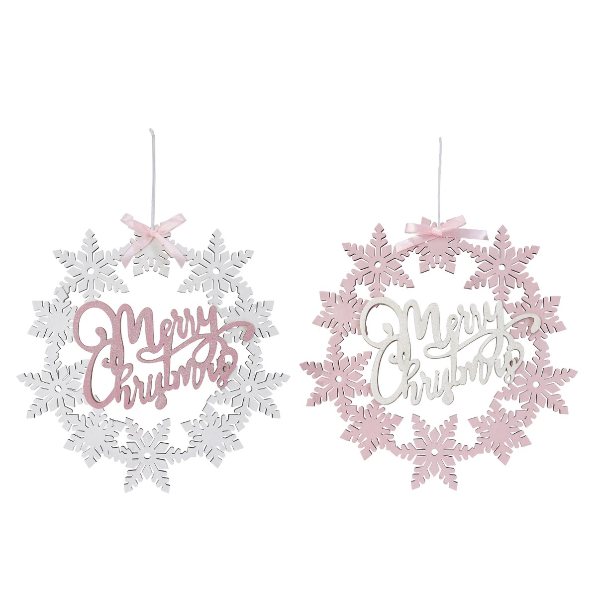 Hanging Snowflake Wreath 30cm Pink Assorted