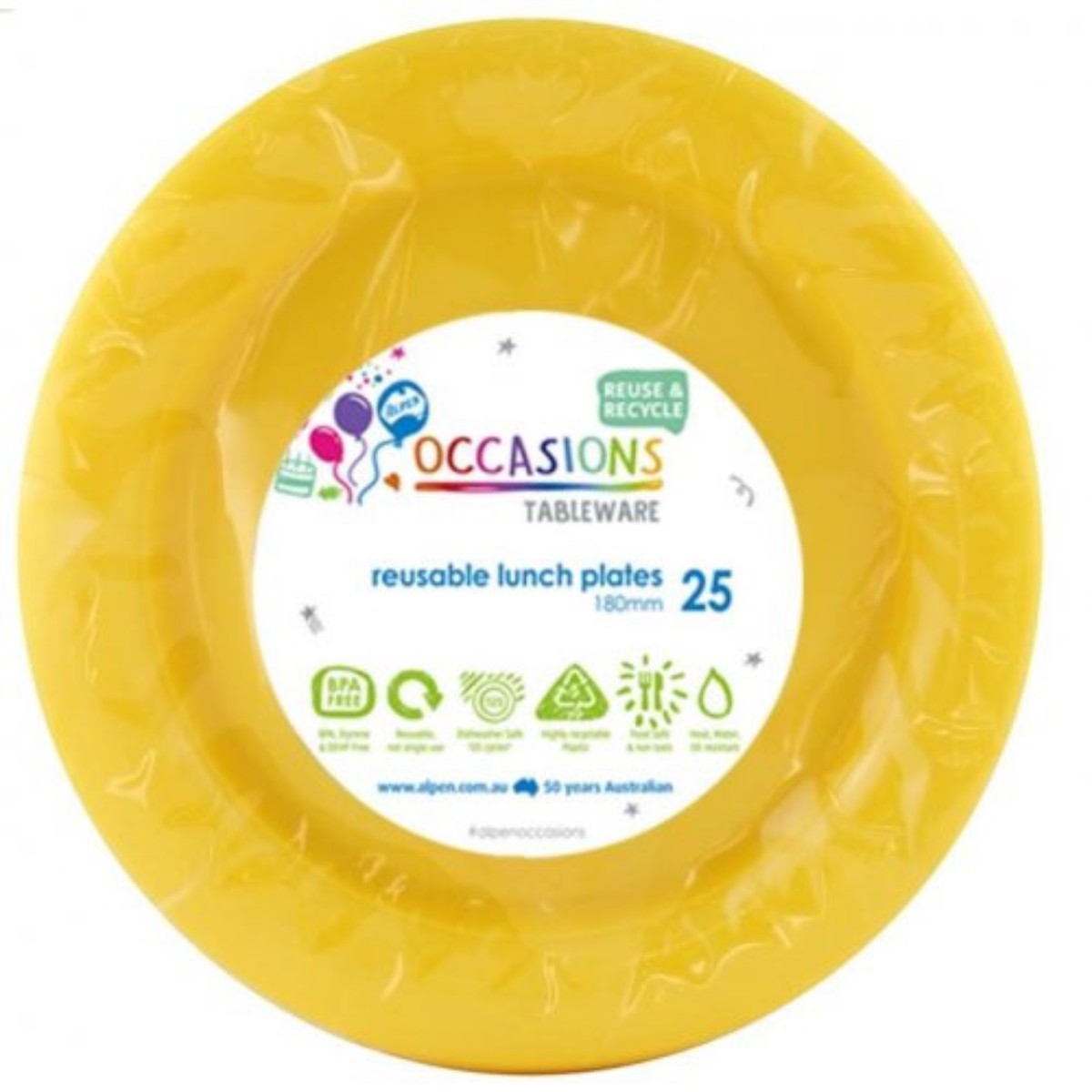 Reusable Lunch Plate 18cm Yellow 20Pk