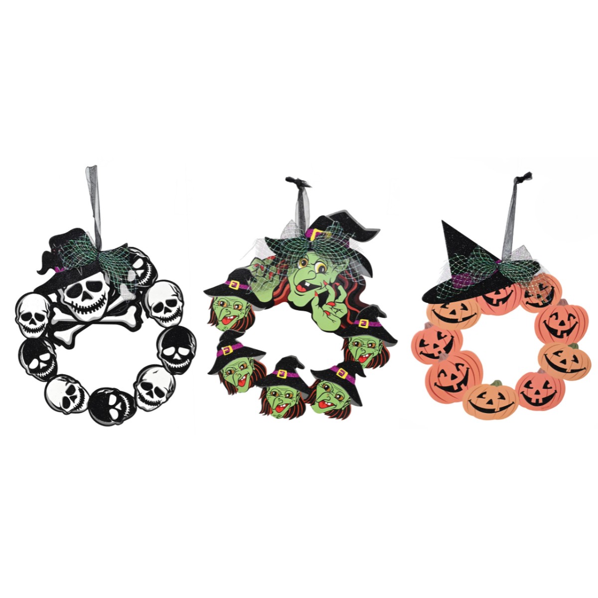 Halloween Hanging Door Wreath 39Cm Asst