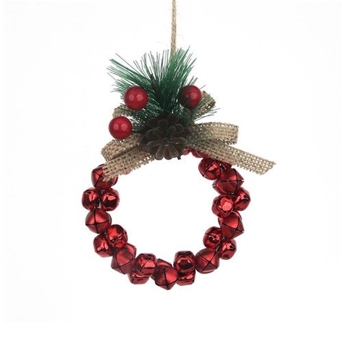 Red 10cm Bell Wreath with Burlap Bow