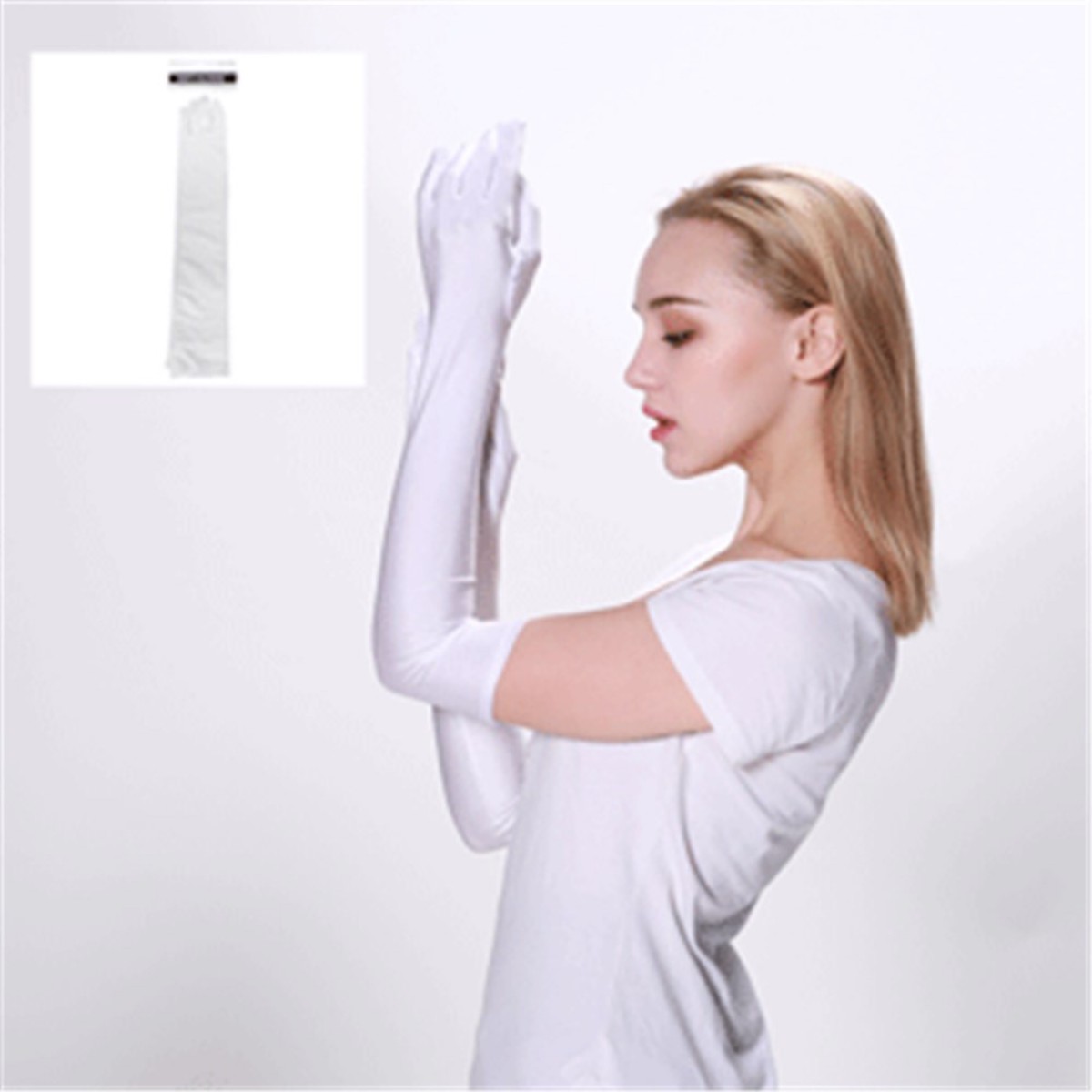 Long Satin Glove White