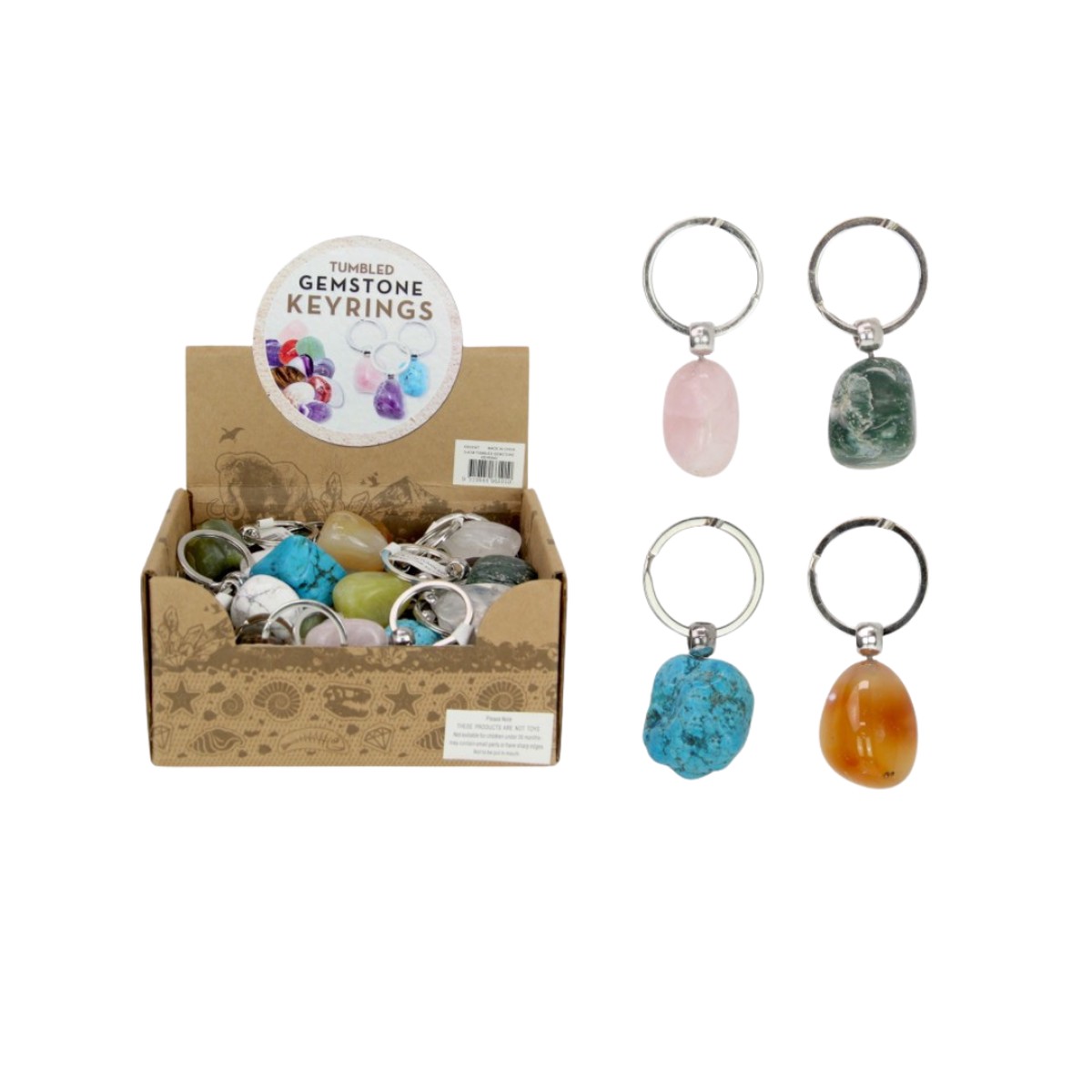 Tumbled Gemstone Keyring 3x4cm Assorted