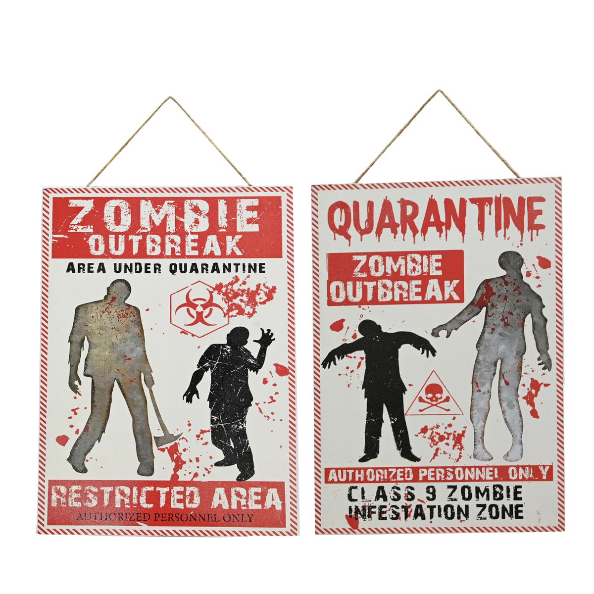 Zombie Zone Hanging Plaque 40Cm 2 Asstd