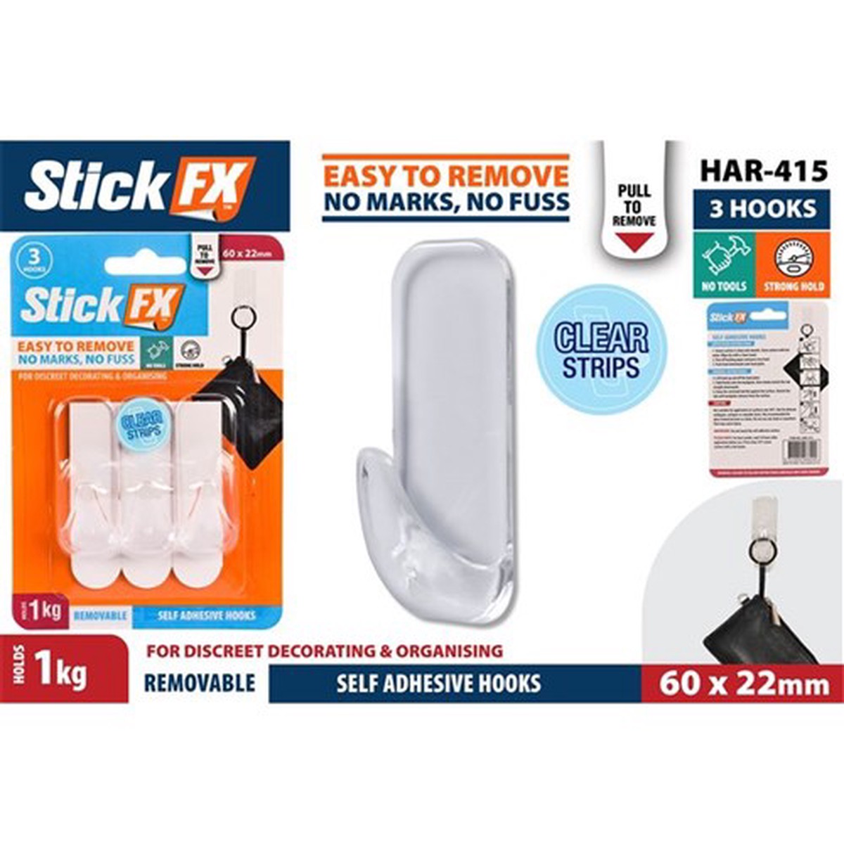 Self-Adhesive Hooks-1kg-Rem-CLEAR