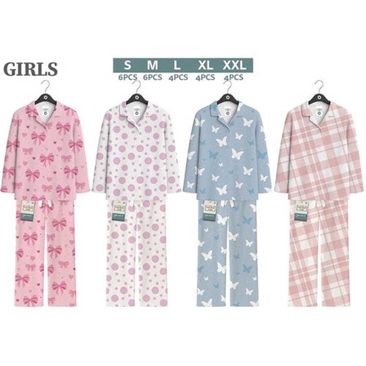 Girls Fleece PJ Button up 4 Designs Assorted