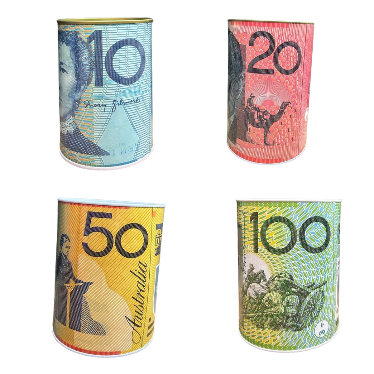 Money Tin Aussie Design 8.6x11.5cm Xsmall 4 Assorted Colours