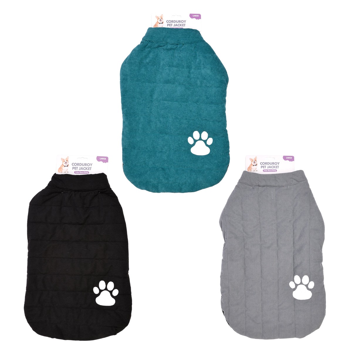 Pet Jacket Corduroy 60cm L Black / Granite / Green