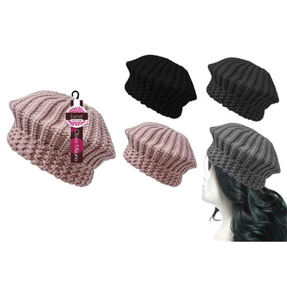 Ladies Knitted Beret 4 Assorted
