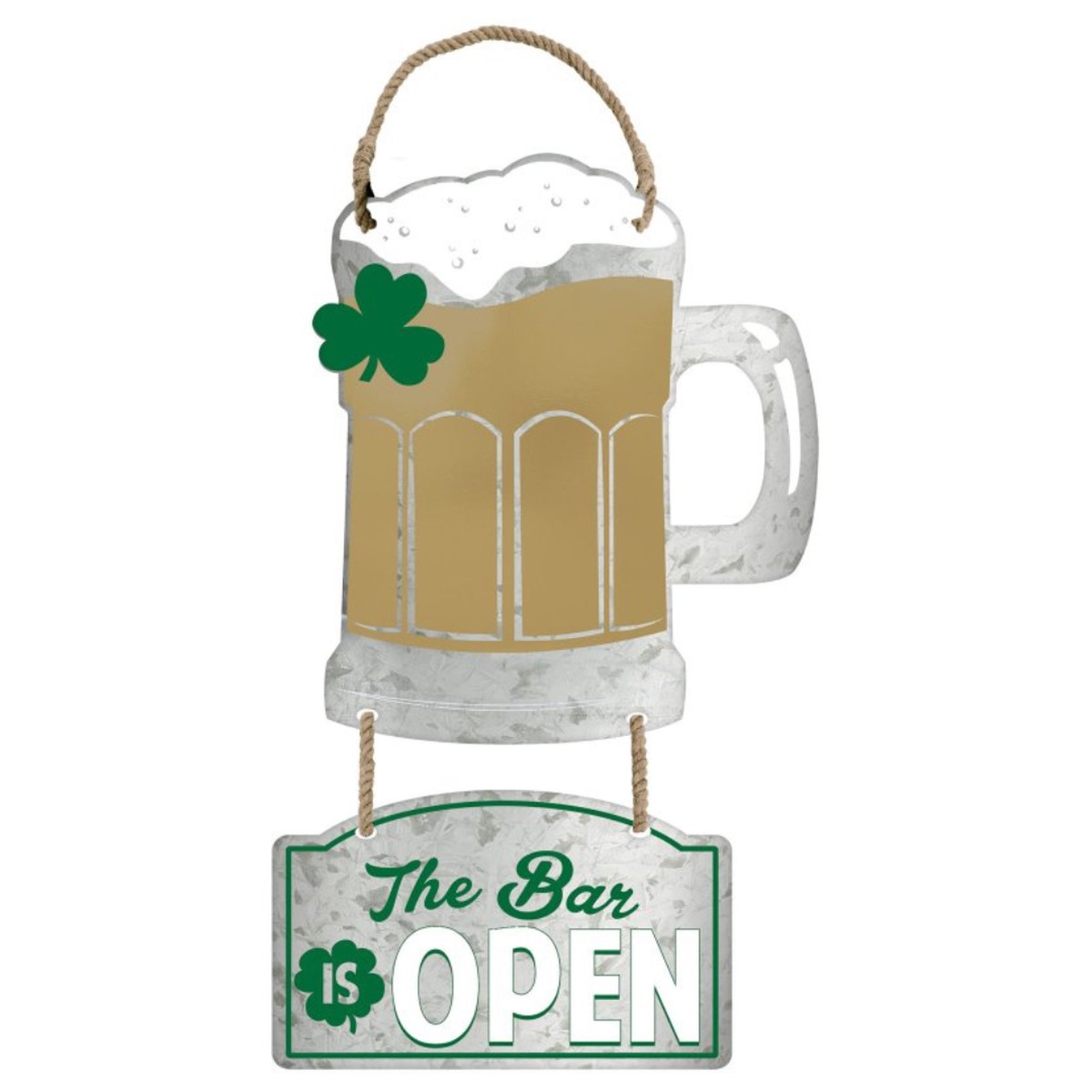 St Patrick s Day The Bar is OPEN & Beer Mug Hanging Metal Sign