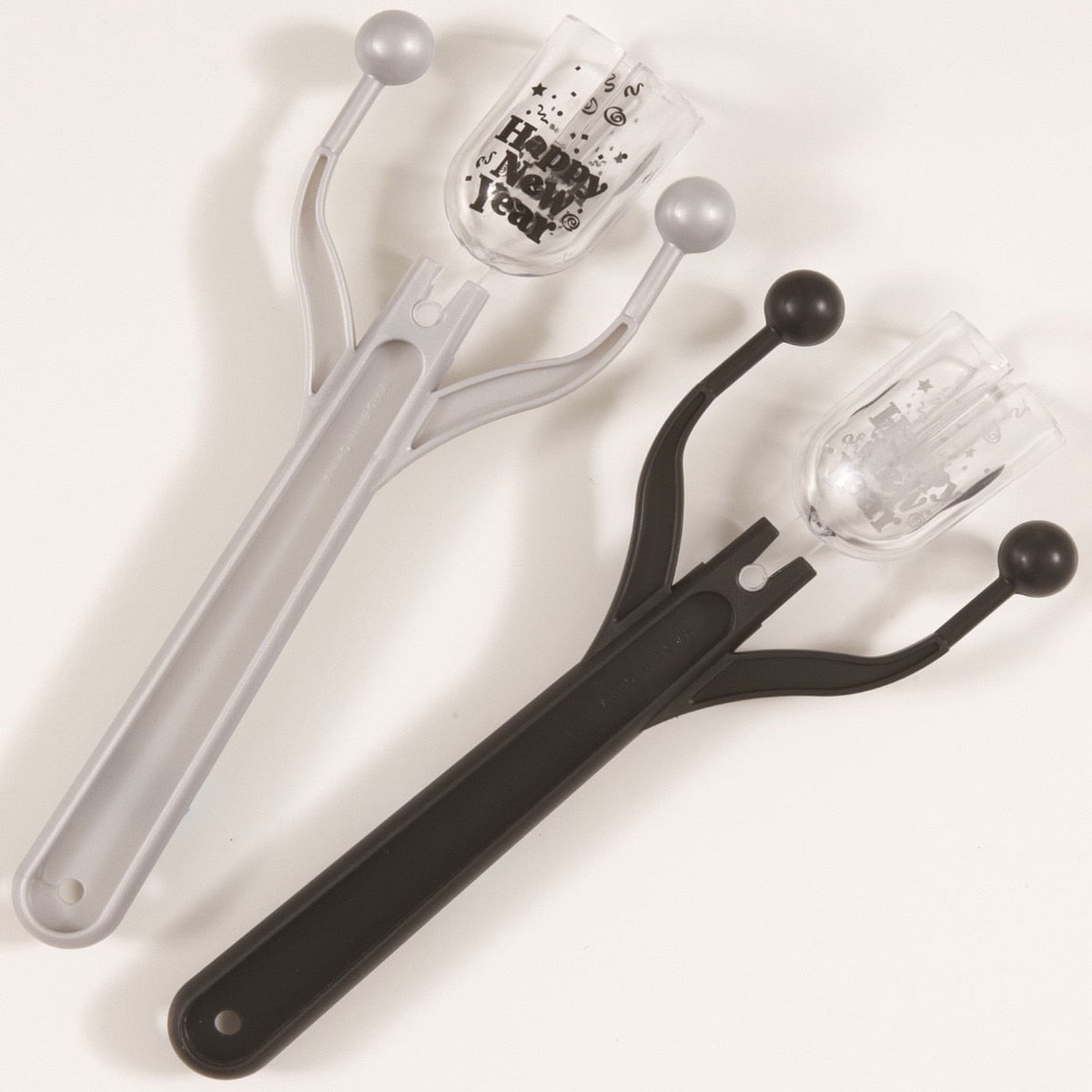 New Year Party Clickers- Black & Silver 18.5cm (7.25in) In Display Box