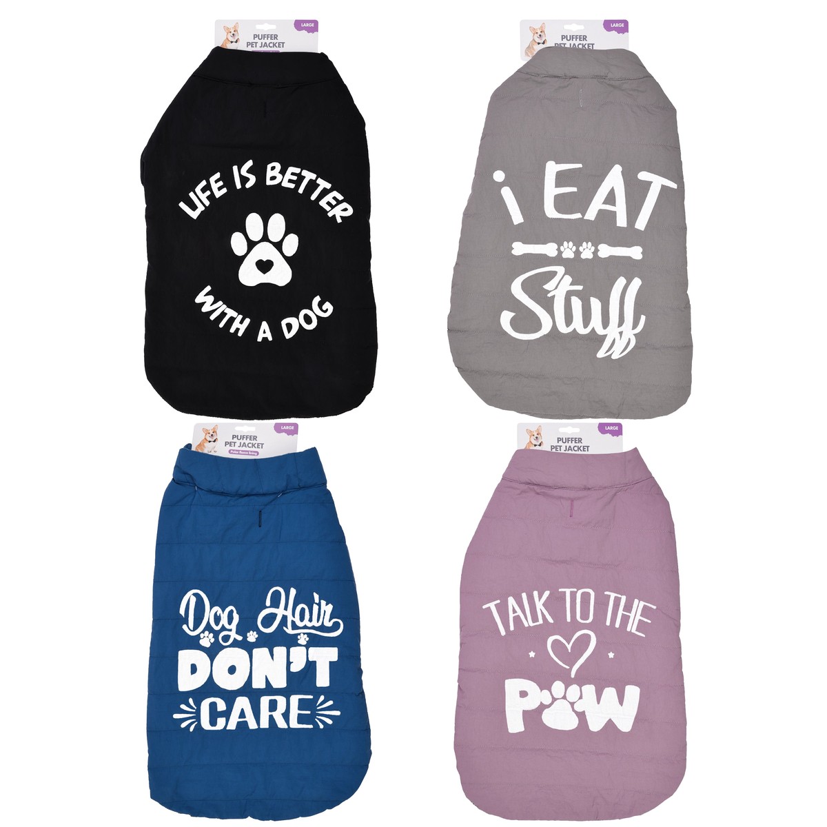 Pet Jacket Printed Puffer 60cm 4 Assorted