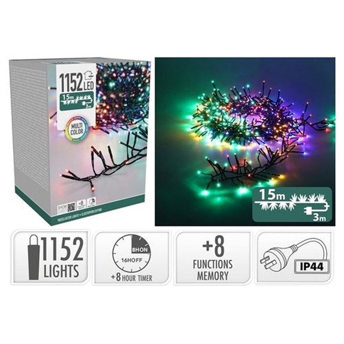 1152LED TreeCluster Multi 8FMem+Timer15m