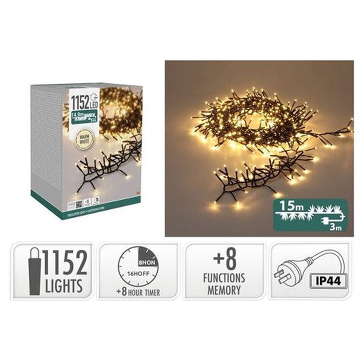 1152LED TreeCluster Warm White 8FMem+Timer15m