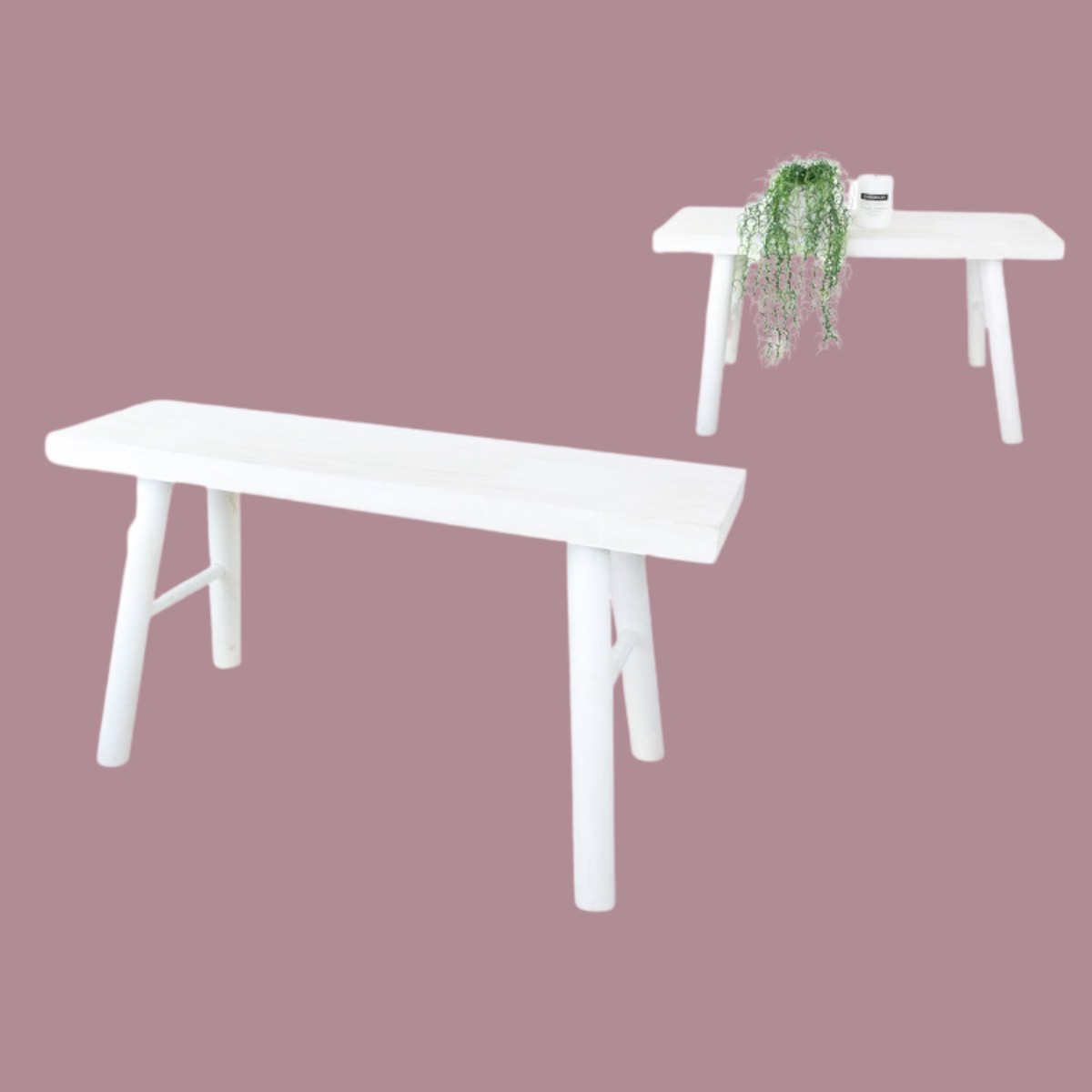 Timber Stool 81cmWx39cmDx41cmH White
