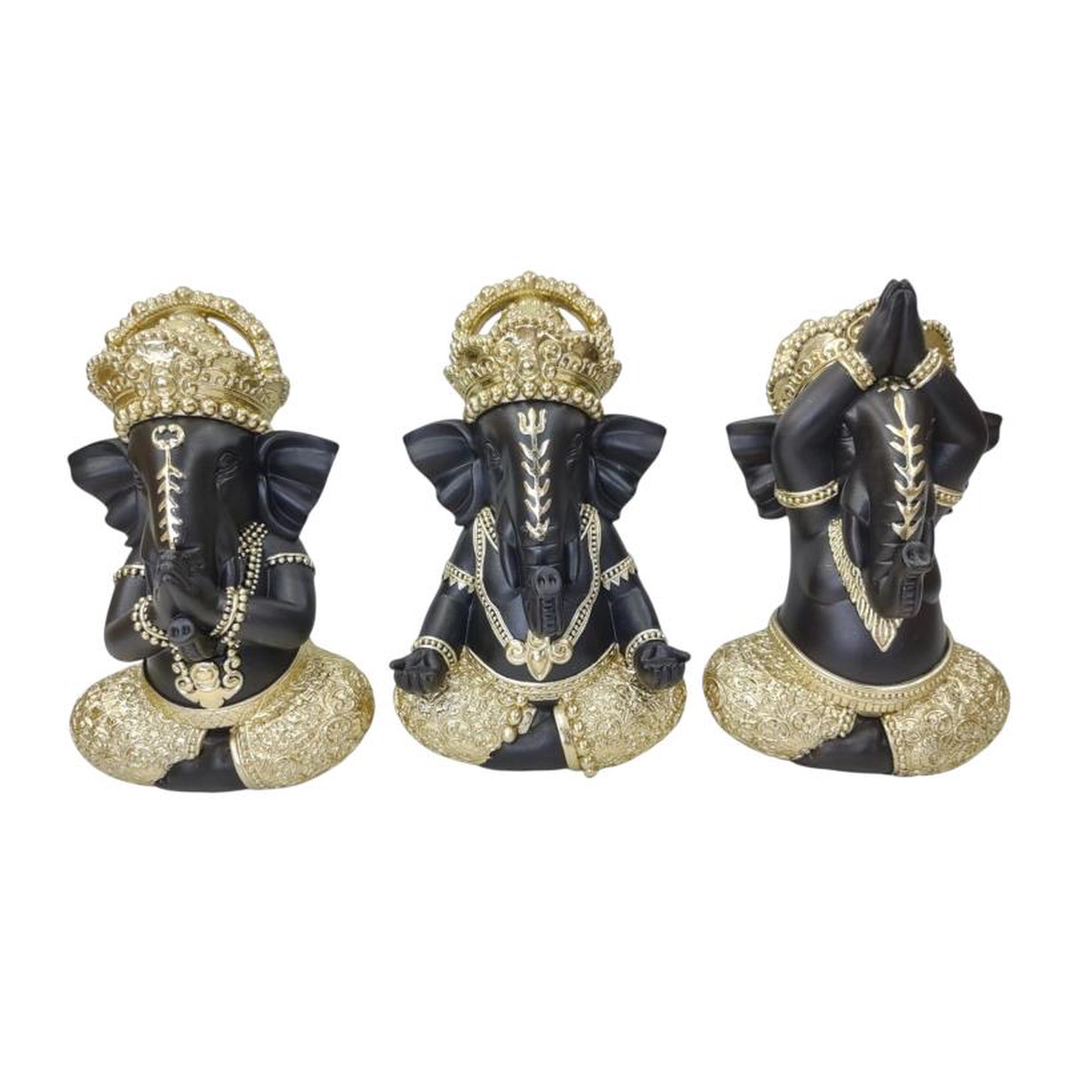 Wise Ganesh Sitting in Black/Gold F 29cm