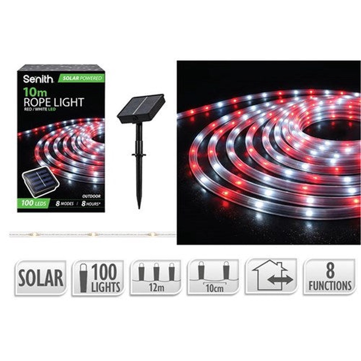 100LED SolarRopeLight12m8F CandyCaneCool