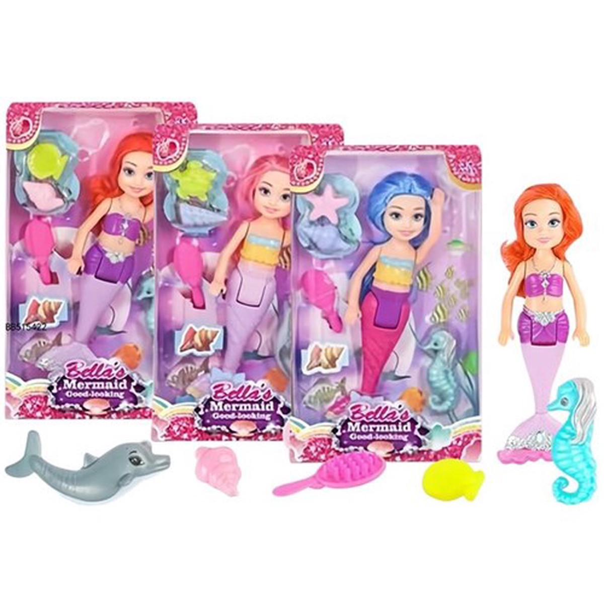 4pce Mermaid Doll with Seahorse 22cm