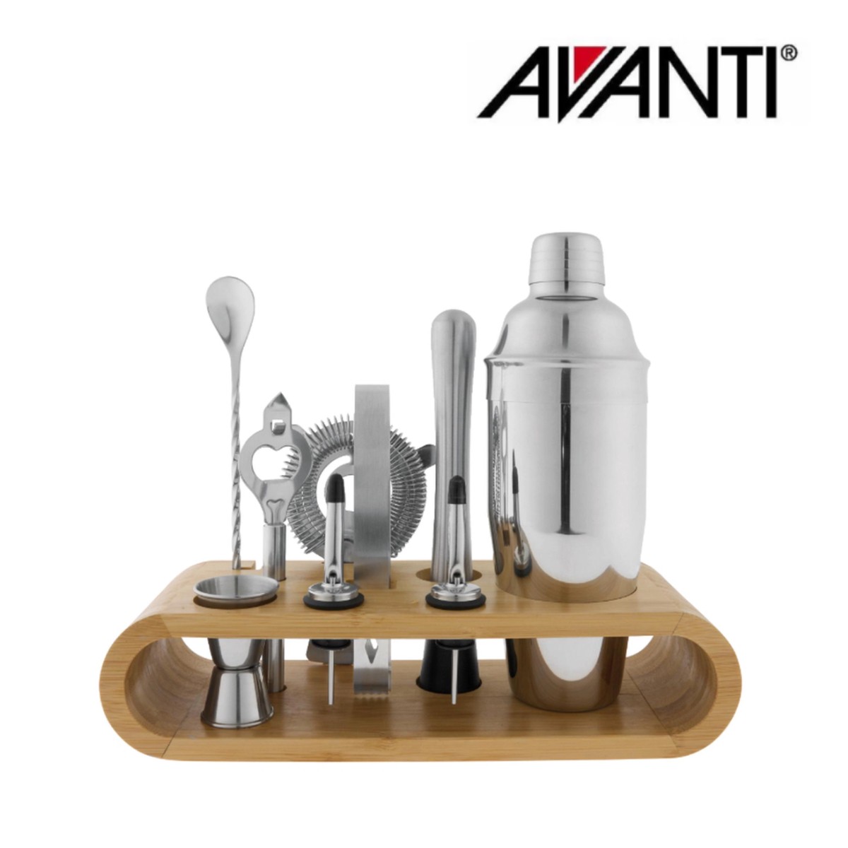 Avanti Bar Set With Bamboo Stand - 10 Piece
