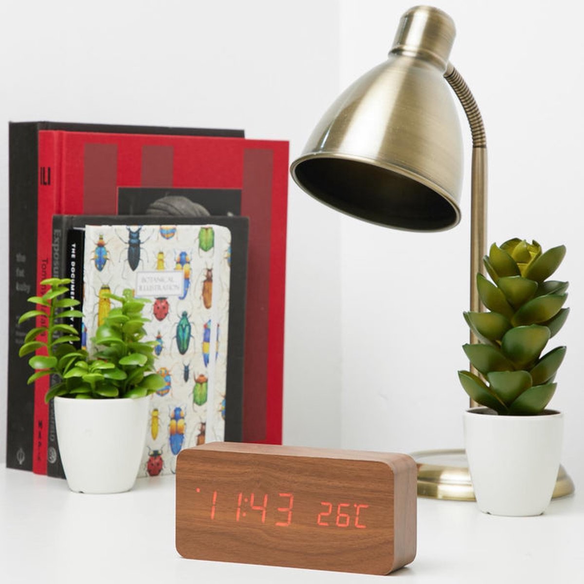 Checkmate Spruce LED Wood Cuboid Alarm Clock 15x6.8x3.9cm Dark Brown