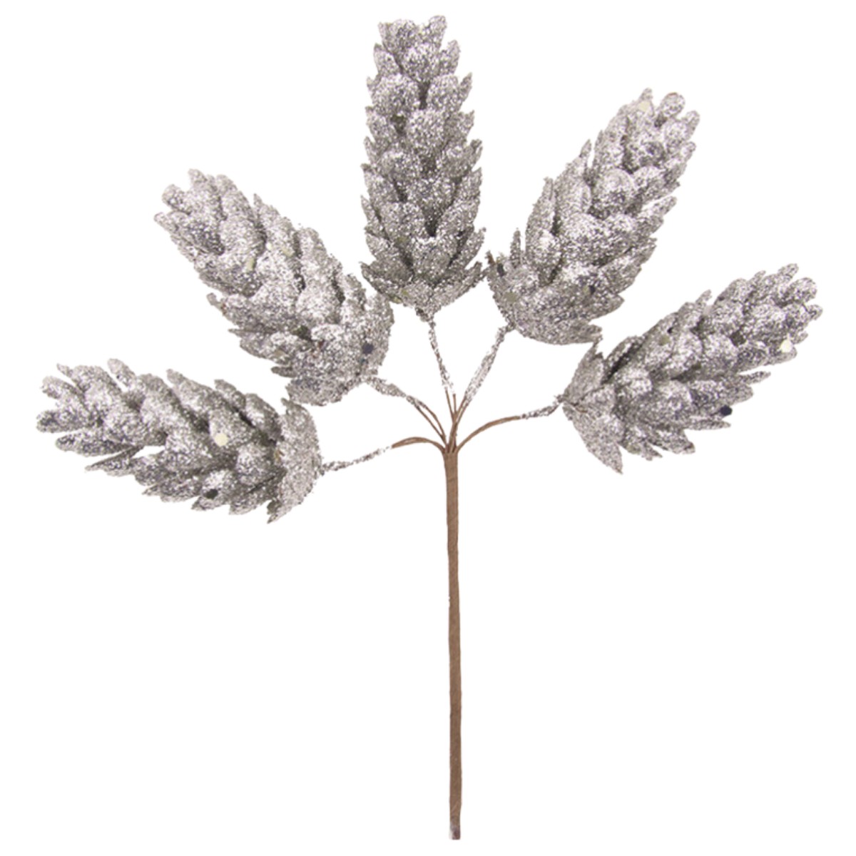 5Pc Silver Glitter Mini Pine Cone Picks 14cm