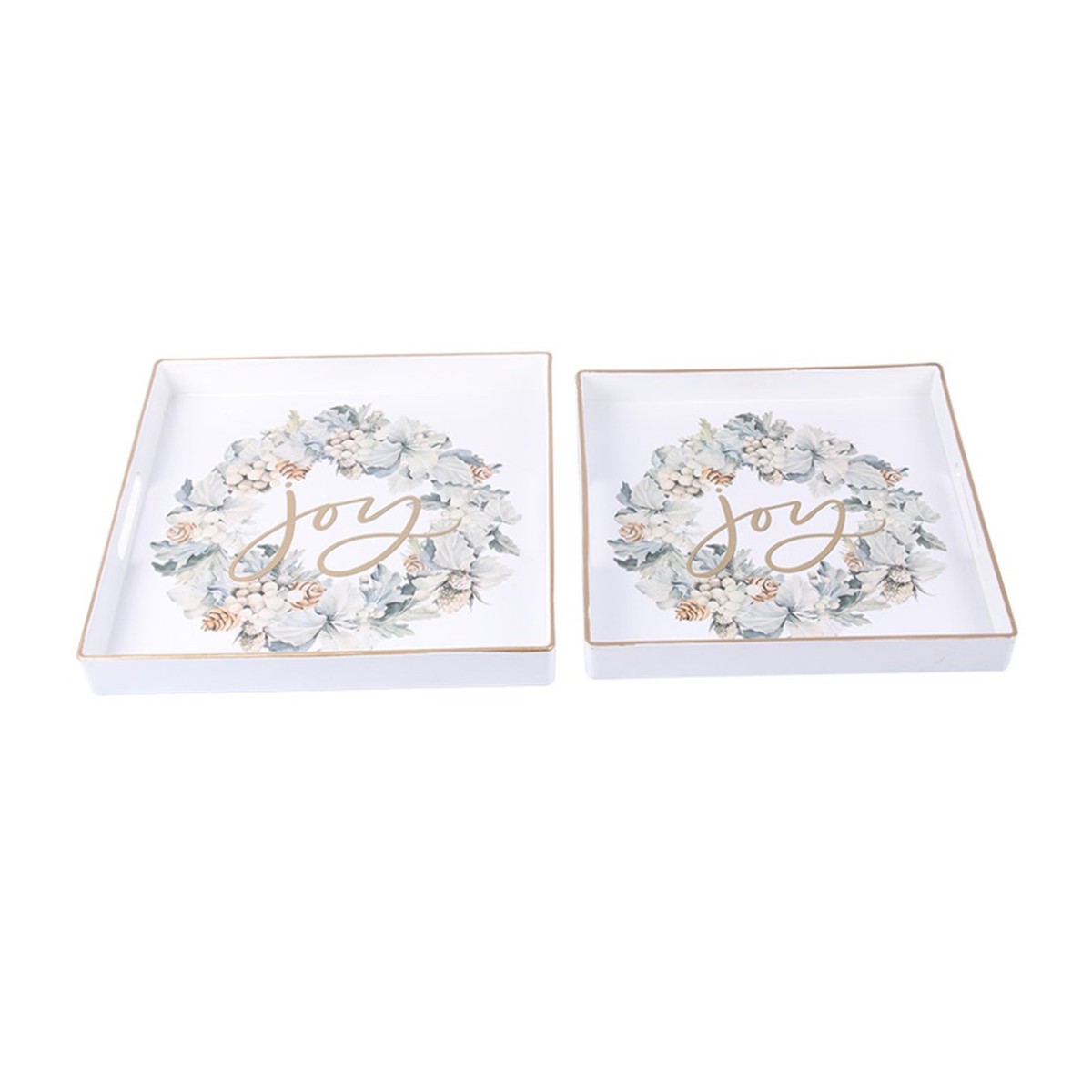 Melamine Tray With Joy Design Set of 2 White